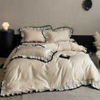 Duvet Cover Set 4-Piece Reversible Jacquard Ruffle Border