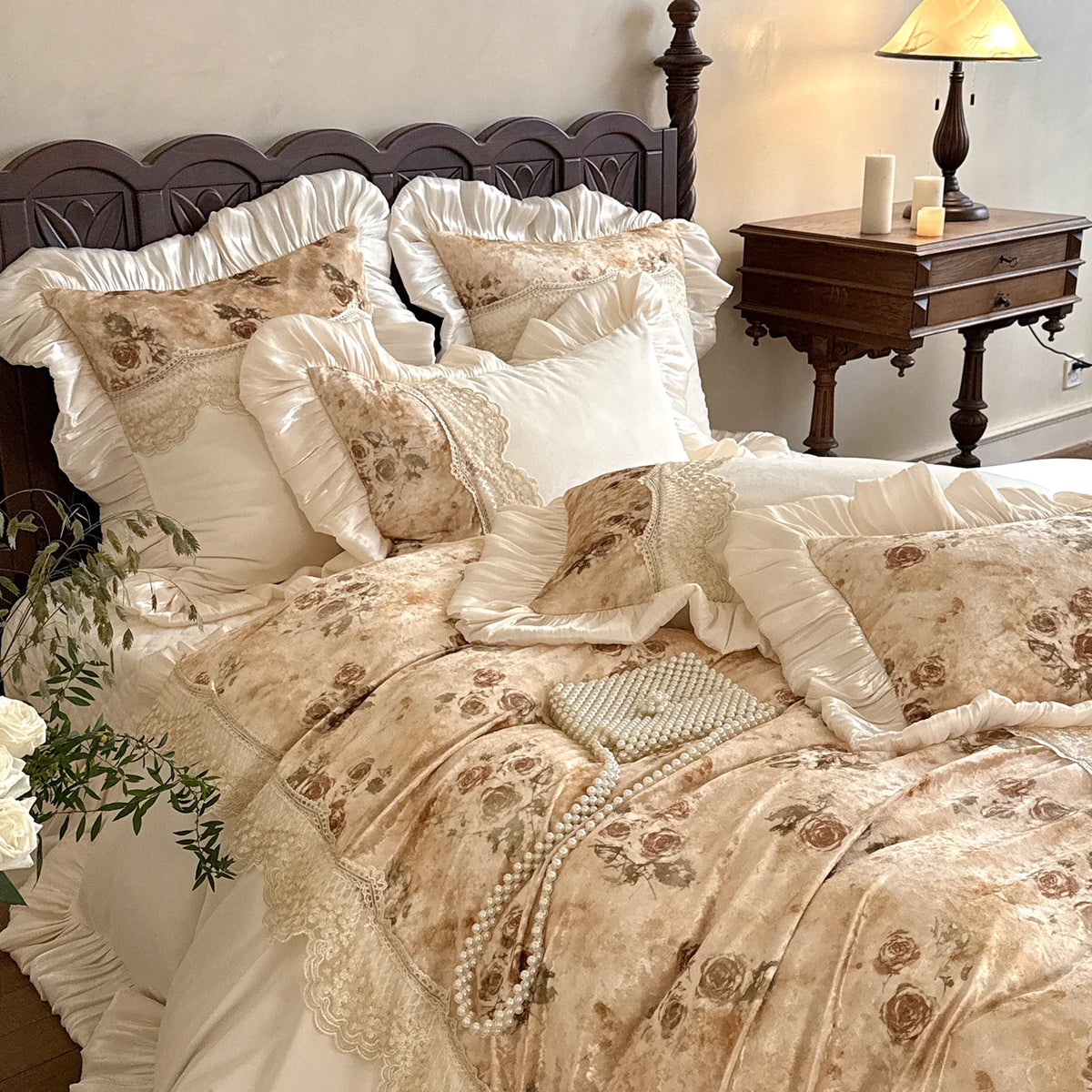 Duvet Cover Set Baby Velour Botanical Lace 4-Piece