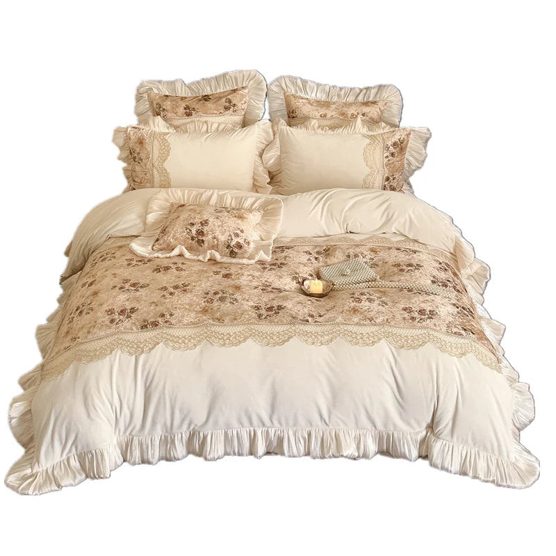 Duvet Cover Set Baby Velour Botanical Lace 4-Piece