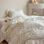 Duvet Cover Set Breathable Cotton-Linen Floral Ruffle