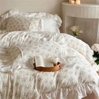 Duvet Cover Set Breathable Cotton-Linen Floral Ruffle