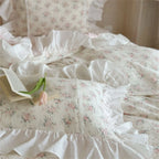 Duvet Cover Set Breathable Cotton-Linen Floral Ruffle