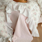 Duvet Cover Set Breathable Cotton-Linen Floral Ruffle