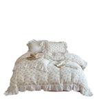 Duvet Cover Set Breathable Cotton-Linen Floral Ruffle
