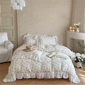 Duvet Cover Set Breathable Cotton-Linen Floral Ruffle