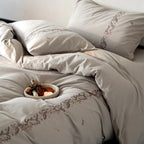 Duvet Cover Set Breathable Cotton Percale Embroidered Floral Border