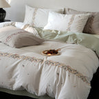 Duvet Cover Set Breathable Cotton Percale Embroidered Floral Border