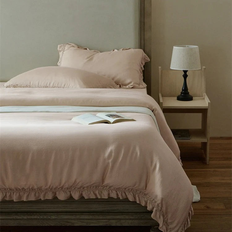 Duvet Cover Set Breathable Cotton Percale & Ruffle Edge