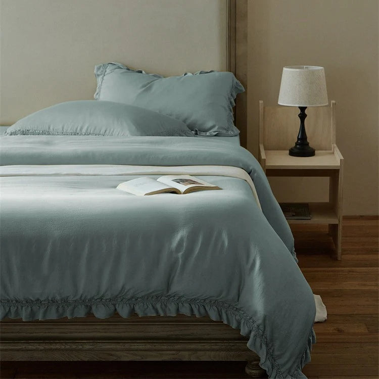 Duvet Cover Set Breathable Cotton Percale & Ruffle Edge