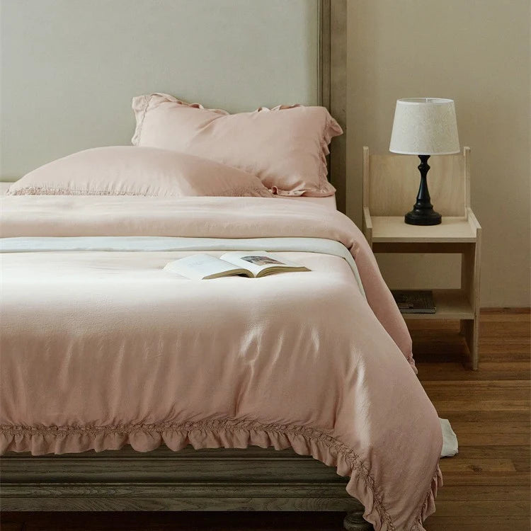 Duvet Cover Set Breathable Cotton Percale & Ruffle Edge