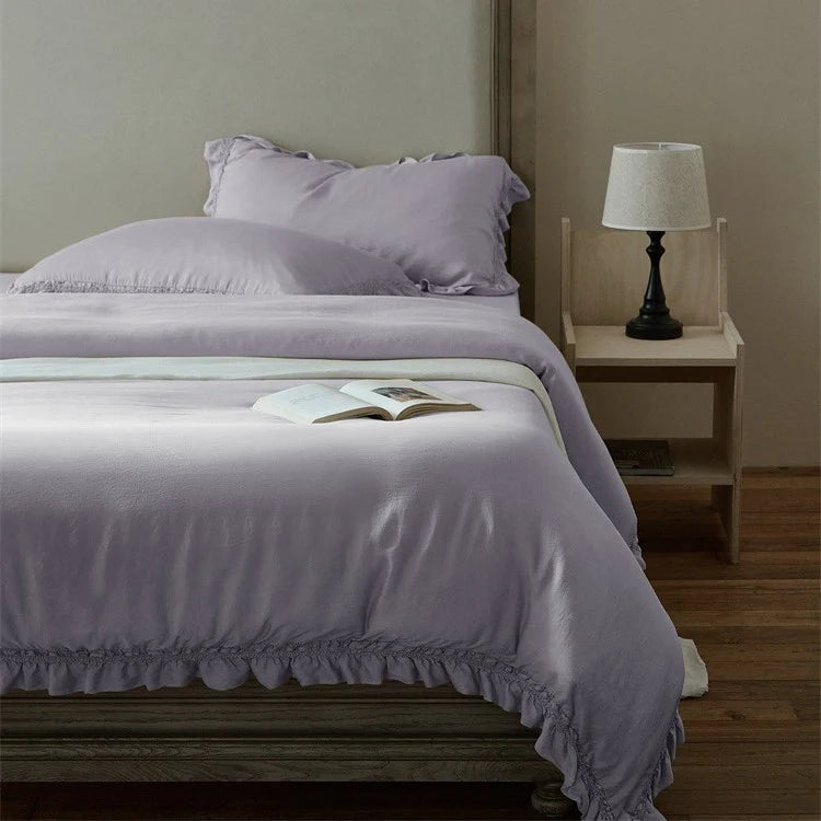 Duvet Cover Set Breathable Cotton Percale & Ruffle Edge