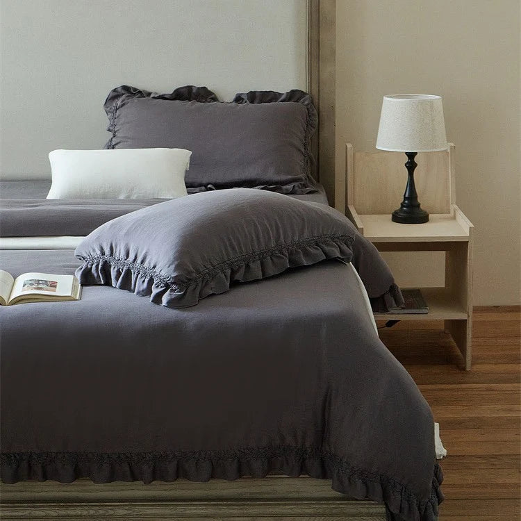 Duvet Cover Set Breathable Cotton Percale & Ruffle Edge