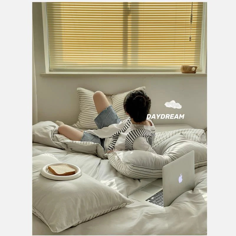 Duvet Cover Set Breathable Cotton Percale Set of 4