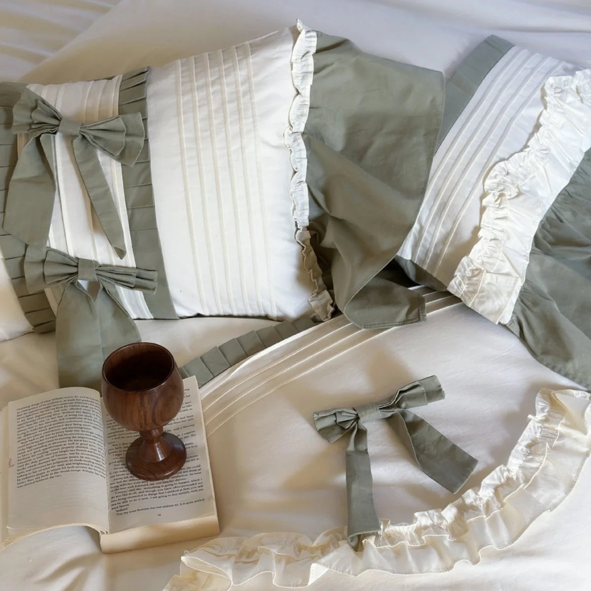 Duvet Cover Set Breathable Cotton Ruffle & Bow Trim