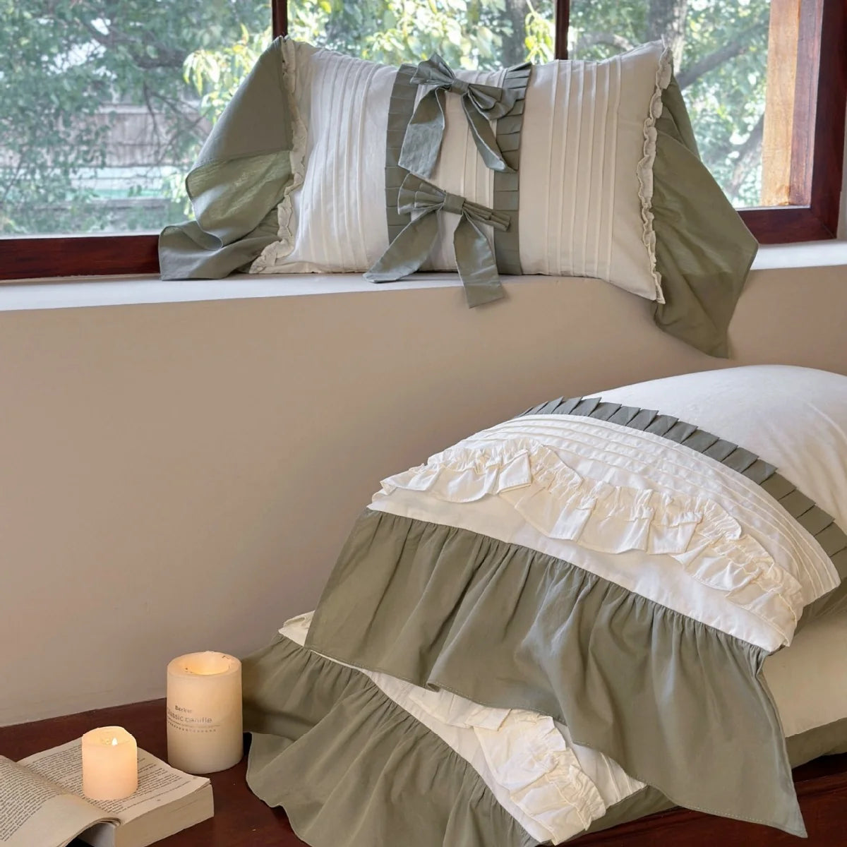 Duvet Cover Set Breathable Cotton Ruffle & Bow Trim