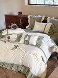 Duvet Cover Set Breathable Cotton Ruffle & Bow Trim