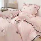 Duvet Cover Set Brushed Microfiber Ruffle & Bow Embroidery
