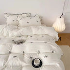 Duvet Cover Set Brushed Microfiber Ruffle & Bow Embroidery