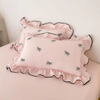Duvet Cover Set Brushed Microfiber Ruffle & Bow Embroidery