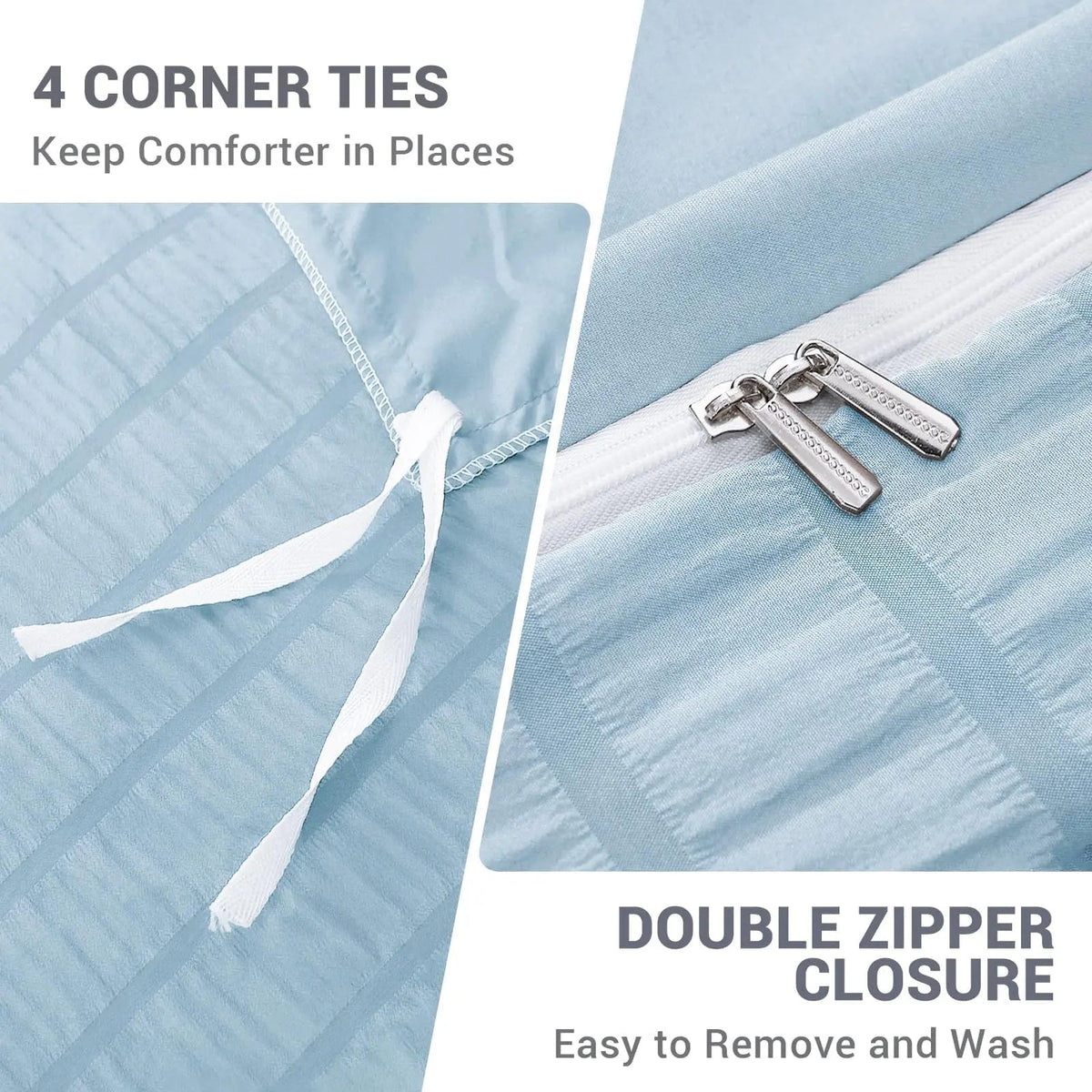 Duvet Cover Set Brushed Microfiber Seersucker Zipper Closure