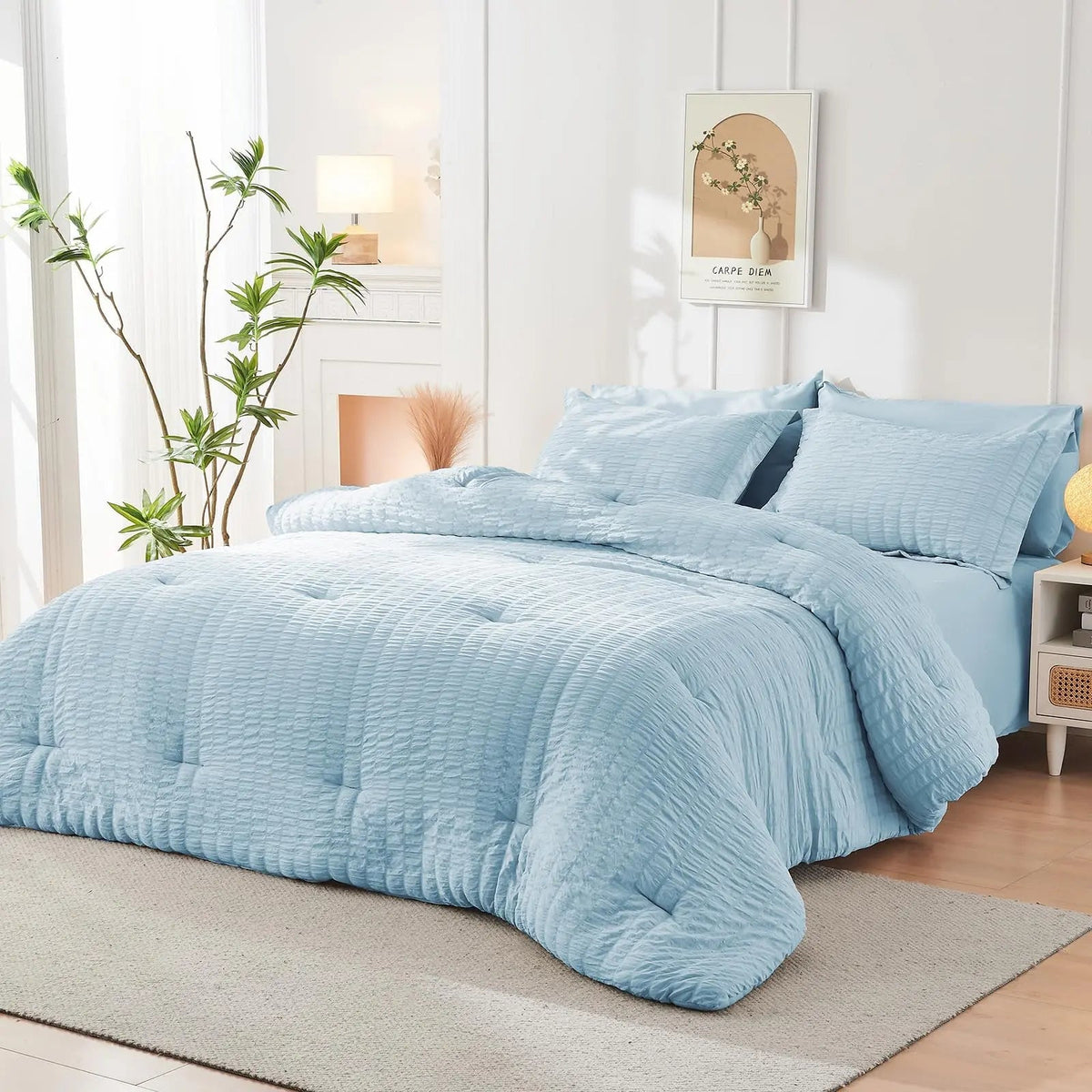 Duvet Cover Set Brushed Microfiber Seersucker Zipper Closure
