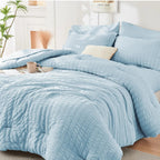 Duvet Cover Set Brushed Microfiber Seersucker Zipper Closure