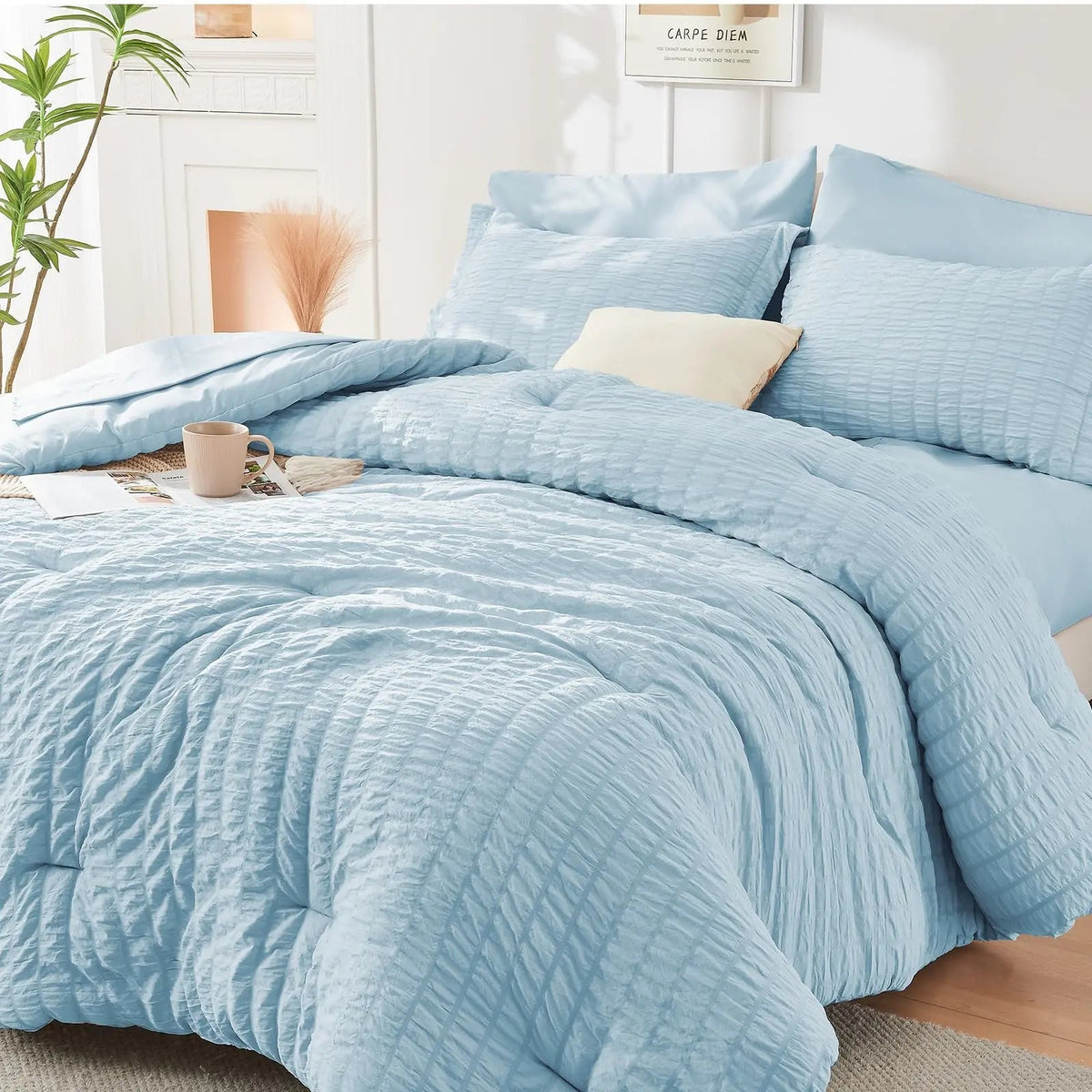Duvet Cover Set Brushed Microfiber Seersucker Zipper Closure