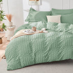 Duvet Cover Set Brushed Microfiber Seersucker Zipper Closure