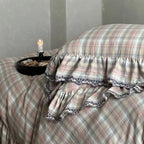 Duvet Cover Set Check Pattern Ruffle & Lace