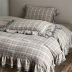 Duvet Cover Set Check Pattern Ruffle & Lace