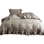 Duvet Cover Set Check Pattern Ruffle & Lace
