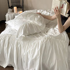 Duvet Cover Set Cotton 3D Floral Ruffled Border