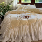 Duvet Cover Set Cotton-Blend Ruffled Bed Skirt & Bows