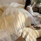 Duvet Cover Set Cotton-Blend Ruffled Bed Skirt & Bows