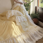 Duvet Cover Set Cotton-Blend Ruffled Bed Skirt & Bows