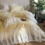 Duvet Cover Set Cotton-Blend Ruffled Bed Skirt & Bows