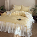 Duvet Cover Set Cotton-Blend Ruffled Bed Skirt & Bows