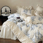 Duvet Cover Set Cotton Blend Toile & Ruffles