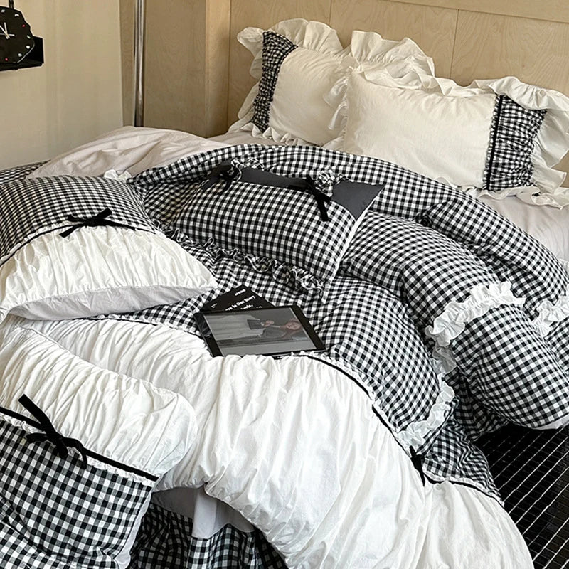 Duvet Cover Set Cotton Blend Vichy Check 4-Piece