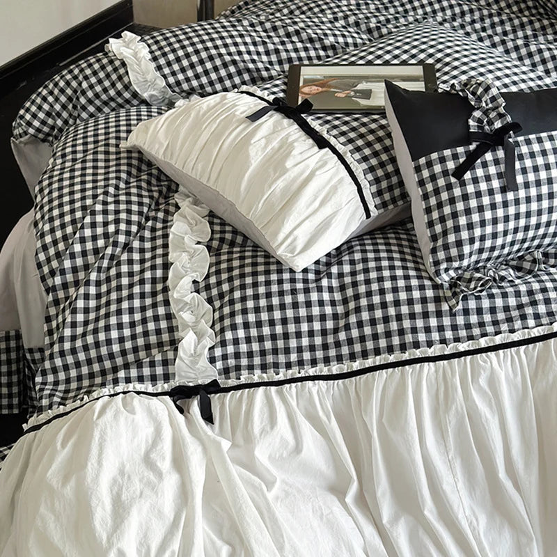 Duvet Cover Set Cotton Blend Vichy Check 4-Piece