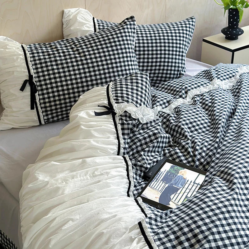 Duvet Cover Set Cotton Blend Vichy Check 4-Piece