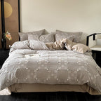 Duvet Cover Set Cotton Blend Waffle & Pompom Trim