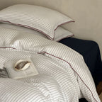Duvet Cover Set Cotton Fine Stripes & Contrast Piping