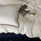 Duvet Cover Set Cotton Fine Stripes & Contrast Piping