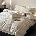 Duvet Cover Set Cotton-Linen Blend Breathable Lace Hem