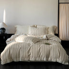 Duvet Cover Set Cotton-Linen Blend Breathable Lace Hem