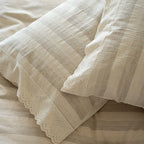 Duvet Cover Set Cotton-Linen Blend Breathable Lace Hem