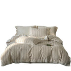 Duvet Cover Set Cotton-Linen Blend Breathable Lace Hem