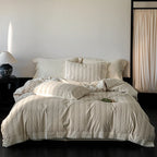 Duvet Cover Set Cotton-Linen Blend Breathable Lace Hem
