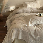 Duvet Cover Set Cotton-Linen Blend Lace Trim